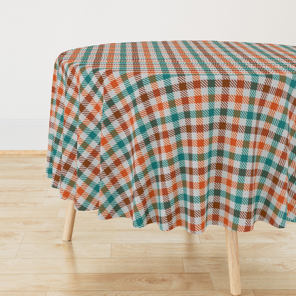 Tri Color Brown Orange and Teal Gingham