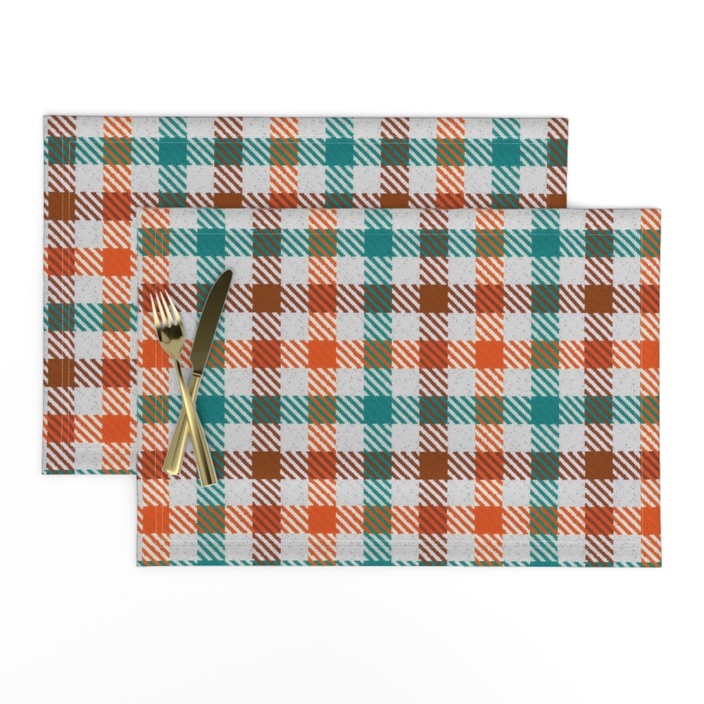 Tri Color Brown Orange and Teal Gingham