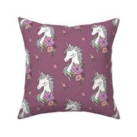 Dreamy Unicorn & Vintage Boho Flowers on Mauve 