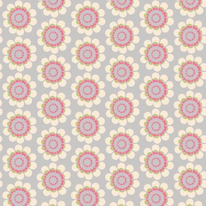 17-08L Abstract Pastel flower || Mid-century Modern geometric floral home decor 50s  || Gray grey Cream coral pink grass green _ Miss Chiff Designs 