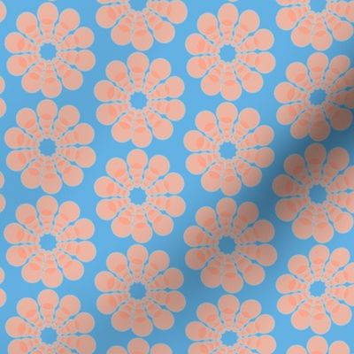 17-08F Mid-century modern abstract flower || coral and blue geometric floral peach orange _ Miss Chiff Designs  
