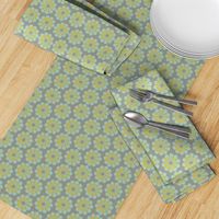 17-08E Mid-Century modern flower || Green gray blue gold 50s _ Miss Chiff Designs