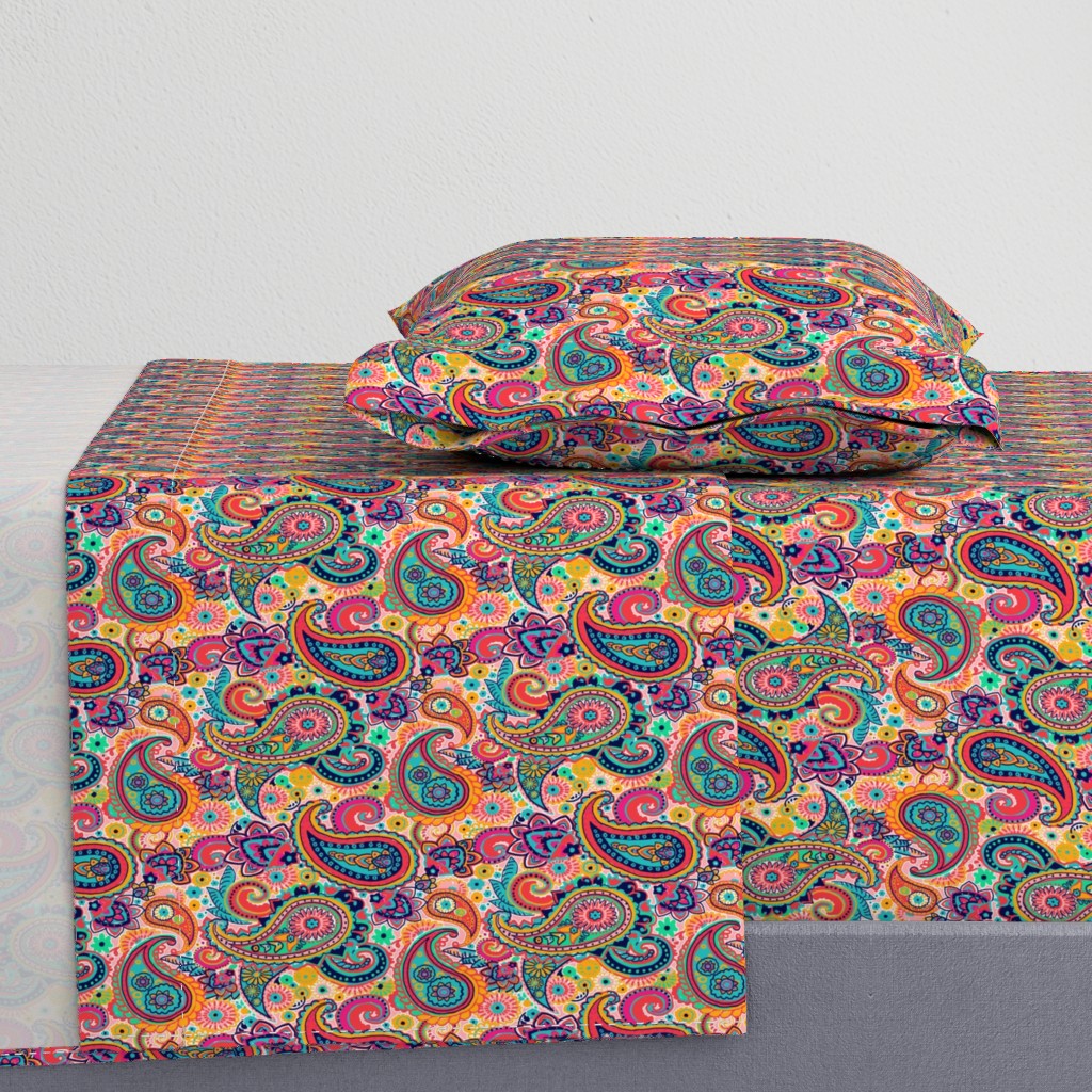 Multicolor Paisley Seamless Pattern on Orange