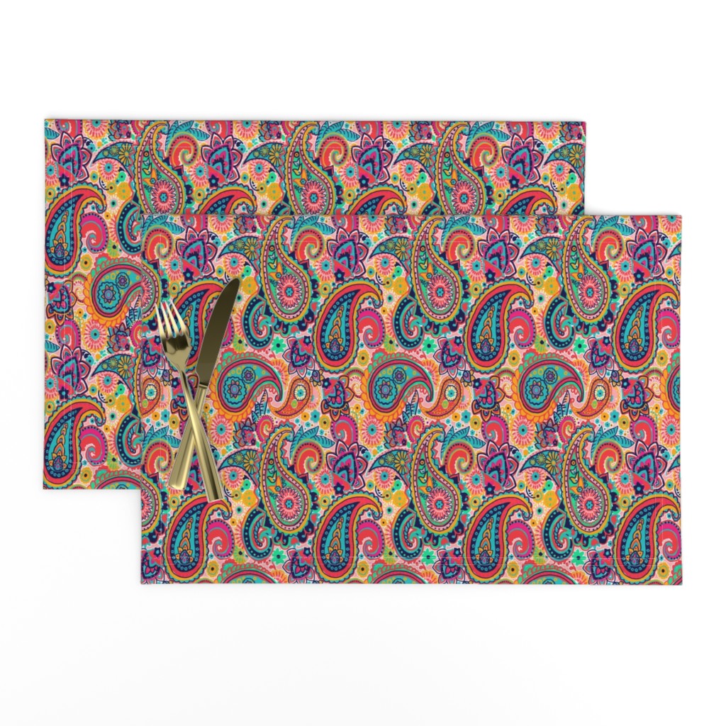 Multicolor Paisley Seamless Pattern on Orange