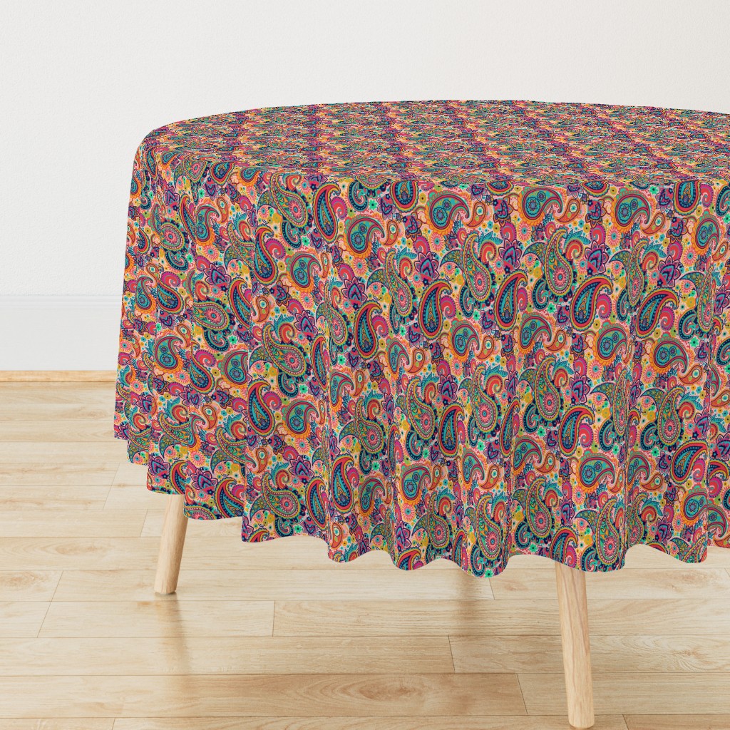 Multicolor Paisley Seamless Pattern on Orange