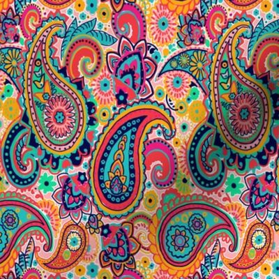 Multicolor Paisley Seamless Pattern on Orange