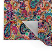 Multicolor Paisley Seamless Pattern on Orange