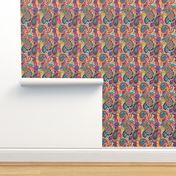 Multicolor Paisley Seamless Pattern on Orange