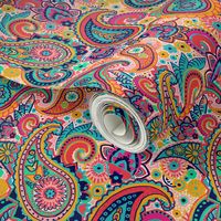 Multicolor Paisley Seamless Pattern on Orange