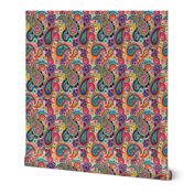 Multicolor Paisley Seamless Pattern on Orange