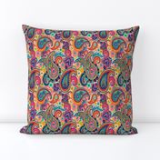 Multicolor Paisley Seamless Pattern on Orange