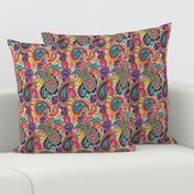 Multicolor Paisley Seamless Pattern on Orange