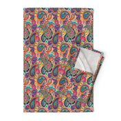 Multicolor Paisley Seamless Pattern on Orange