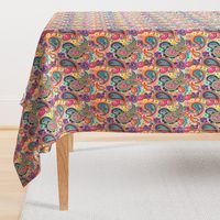 Multicolor Paisley Seamless Pattern on Orange