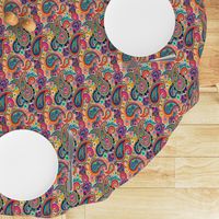 Multicolor Paisley Seamless Pattern on Orange