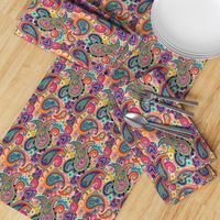 Multicolor Paisley Seamless Pattern on Orange