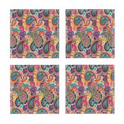 Multicolor Paisley Seamless Pattern on Orange