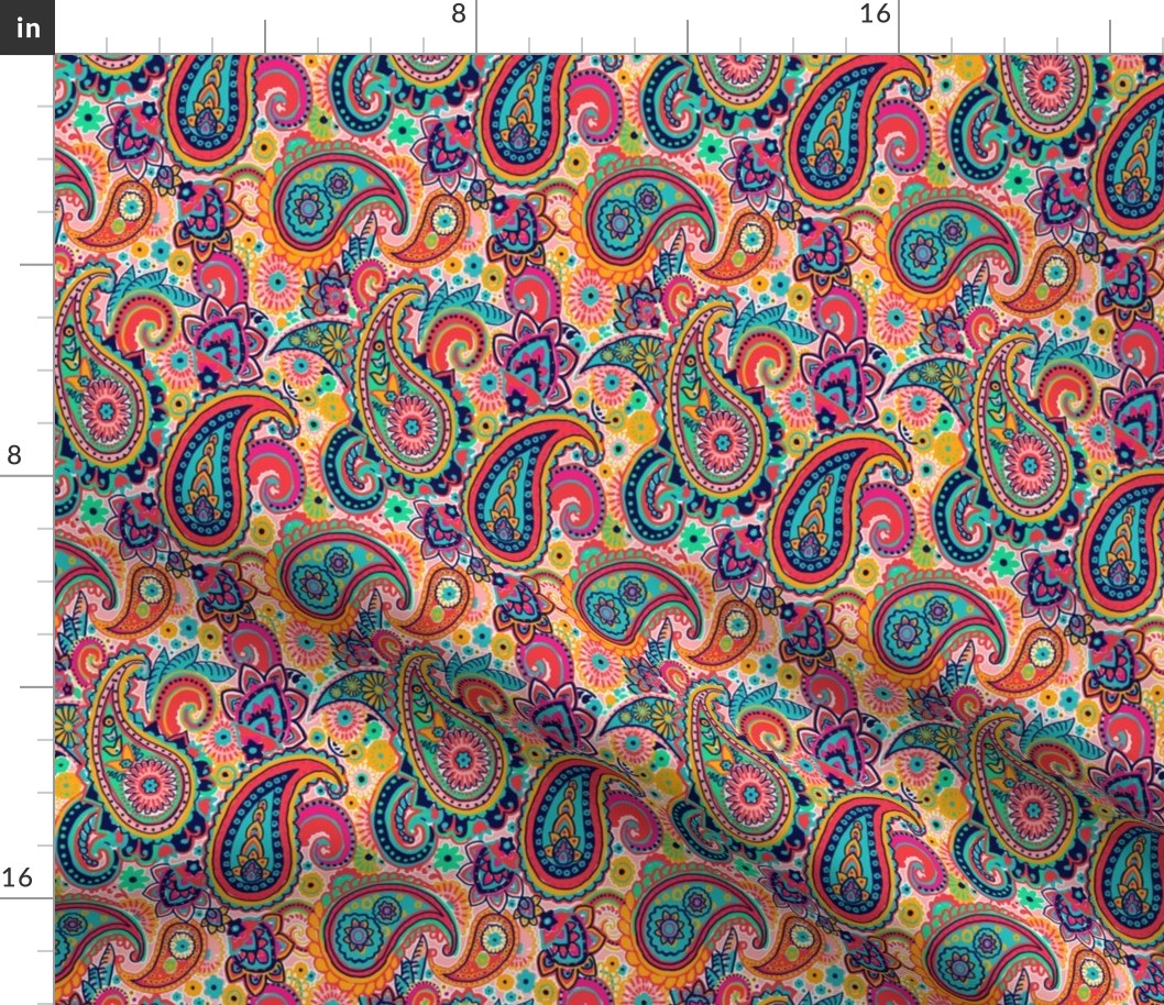 Multicolor Paisley Seamless Pattern on Orange