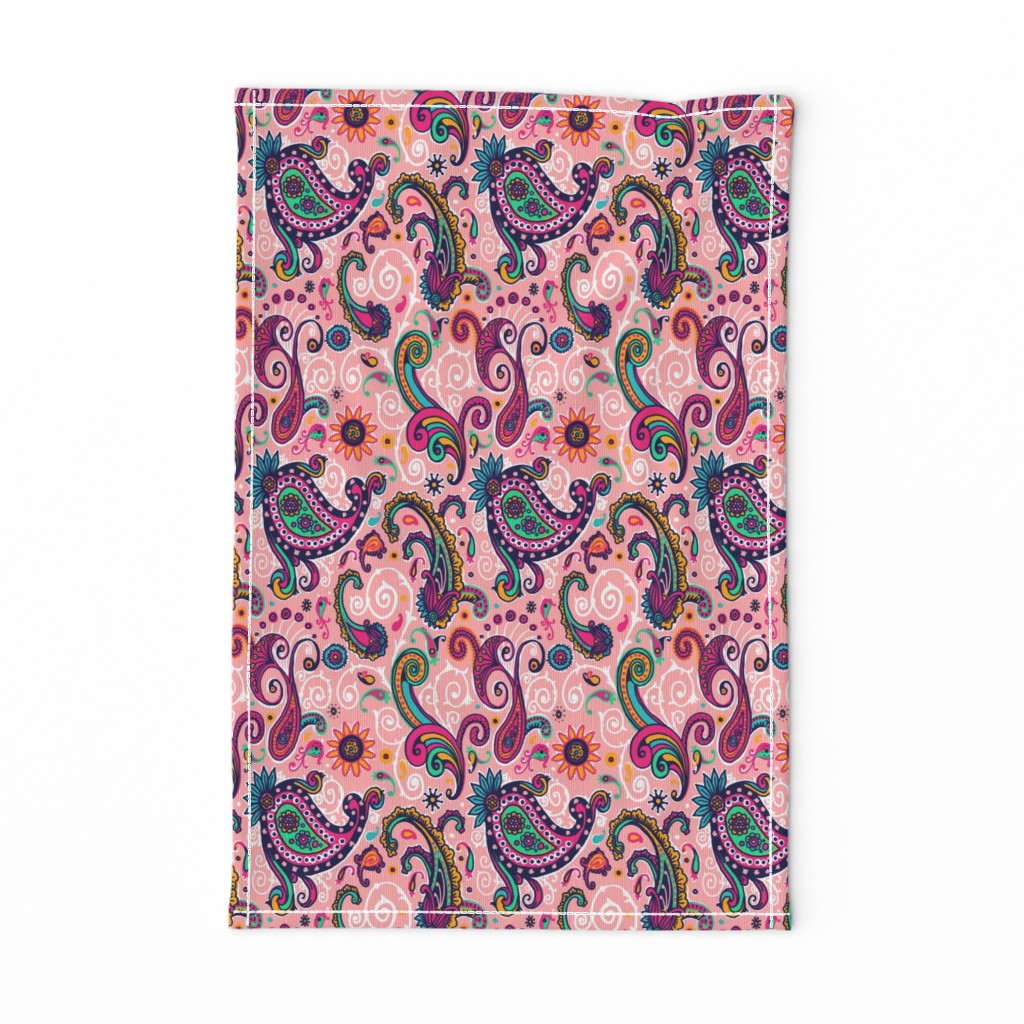 Fancy Pink and Teal Paisley Swirl Pattern