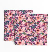 Fancy Pink and Teal Paisley Swirl Pattern