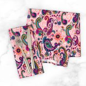 Fancy Pink and Teal Paisley Swirl Pattern