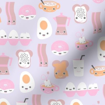 Kawaii love food eggs coffee and breakfast icons lovers design pink girly