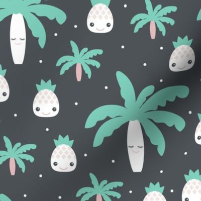 Kawaii love tropical pineapples and palm tree summer cuteness japan lovers design green gender neutral