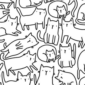 Big. Sketchy black & white cats pattern. Kitties design.