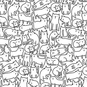 Medium. Sketchy black &  white cats pattern . Kitties design.