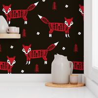 Fox scandinavian christmas woodland animal fabric black