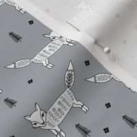 Fox scandinavian christmas woodland animal fabric grey white