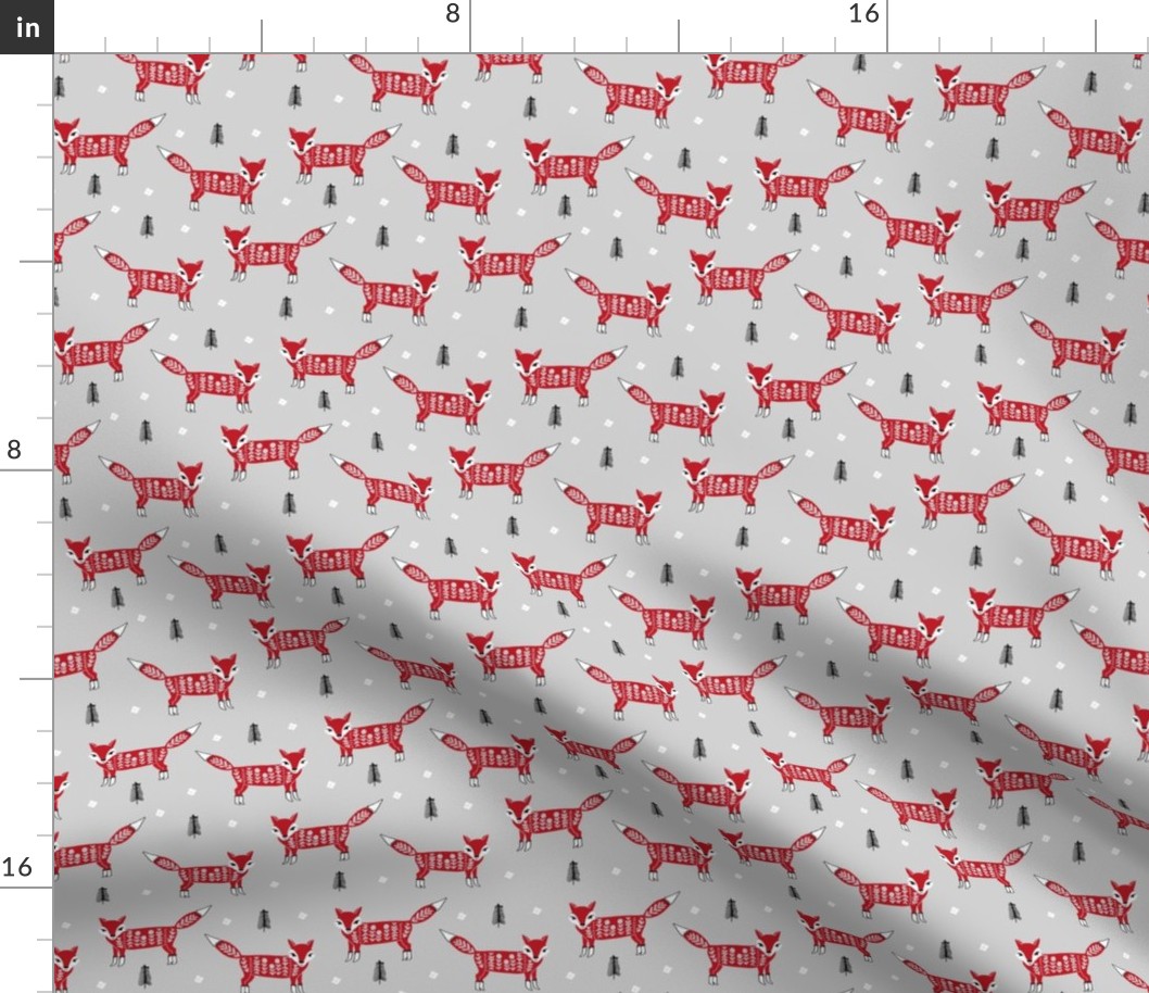 Fox scandinavian christmas woodland animal fabric grey