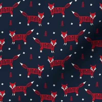 Fox scandinavian christmas woodland animal fabric navy