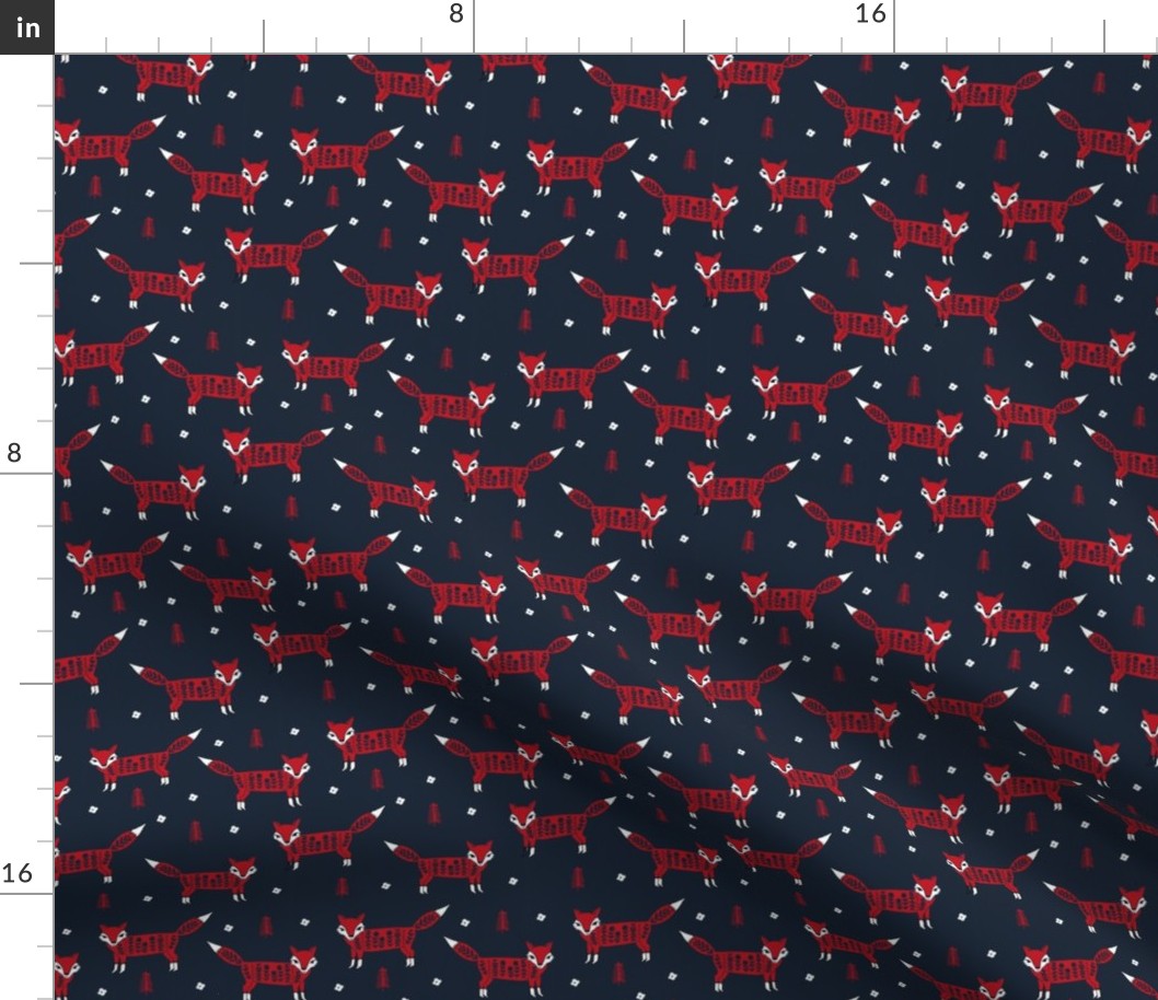 Fox scandinavian christmas woodland animal fabric navy