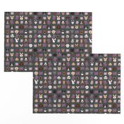 Dogs and Cats heads florals pet lover fabric pattern charcoal