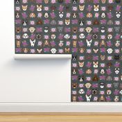 Dogs and Cats heads florals pet lover fabric pattern charcoal