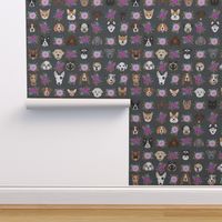 Dogs and Cats heads florals pet lover fabric pattern charcoal