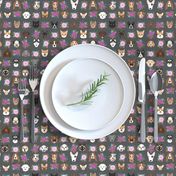 Dogs and Cats heads florals pet lover fabric pattern charcoal