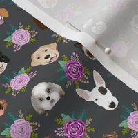 Dogs and Cats heads florals pet lover fabric pattern charcoal