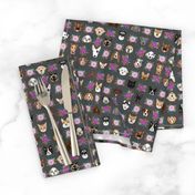 Dogs and Cats heads florals pet lover fabric pattern charcoal