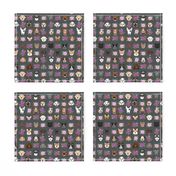 Dogs and Cats heads florals pet lover fabric pattern charcoal