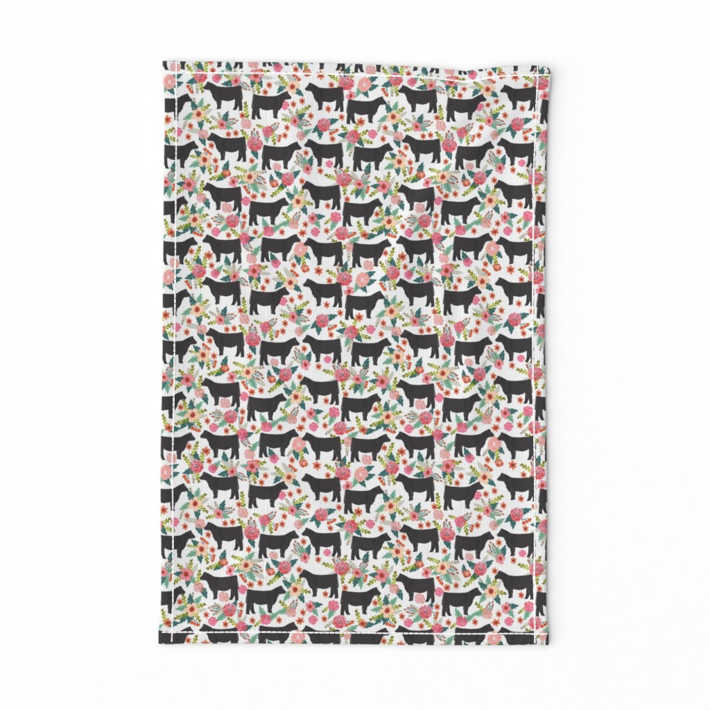 Show Steer cattle farm sanctuary florals animal fabric pattern white