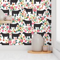 Show Steer cattle farm sanctuary florals animal fabric pattern white