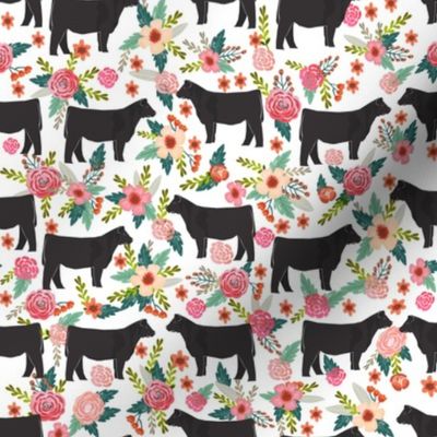 Show Steer cattle farm sanctuary florals animal fabric pattern white