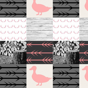 Pink ducks and bucks woodland wholecloth