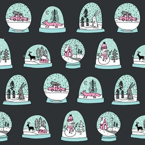 Snow globe winter christmas ornaments fabric pattern charcoal pink