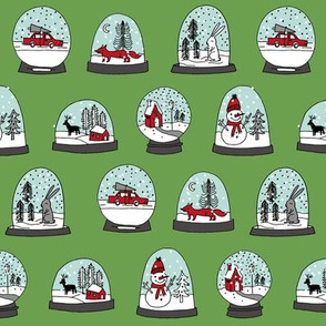 Snow globe winter christmas ornaments fabric pattern green red