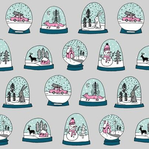 Snow globe winter christmas ornaments fabric pattern grey pink