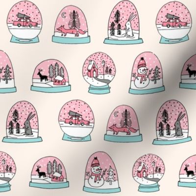 Snow globe winter christmas ornaments fabric pattern pink