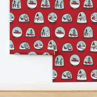 Snow globe winter christmas ornaments fabric pattern red